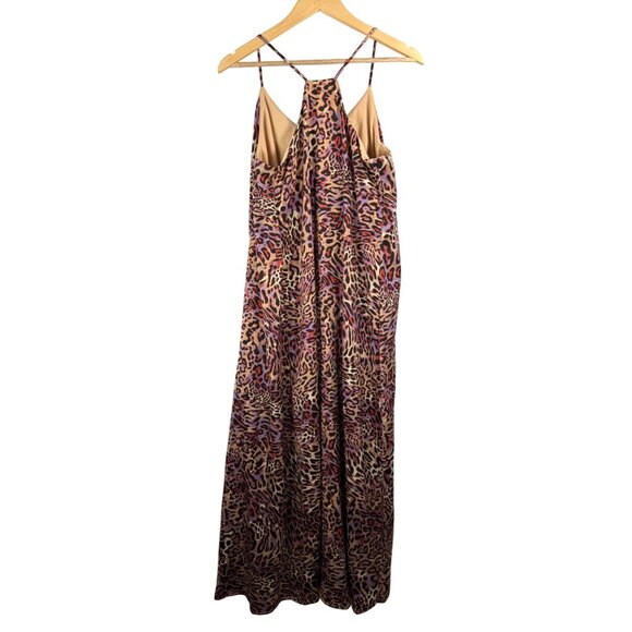 Nicole Miller leopard print satin flowy boho maxi dress Brown pink sz M - Picture 3 of 7
